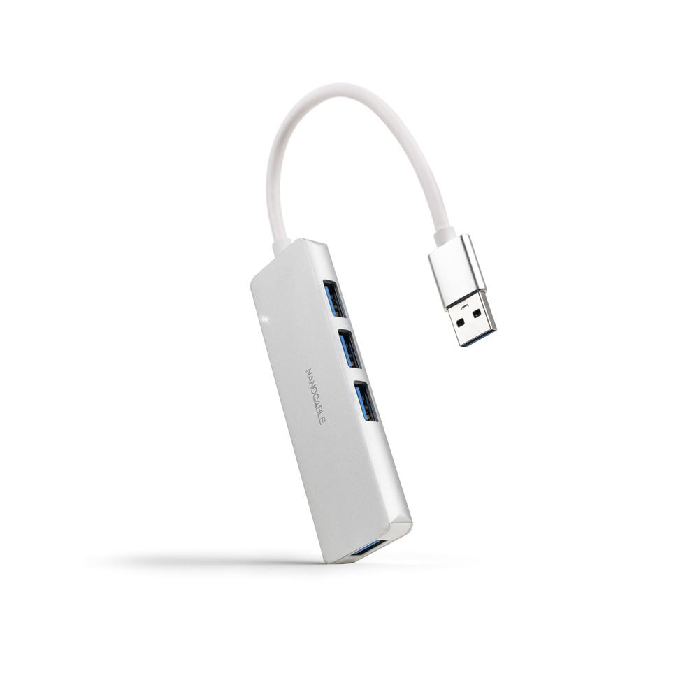 Hub nanocable usb - a 3.0. a 4xusb3.0 usb - a - m - usb 3.0 - h aluminio color plata 18 cm
