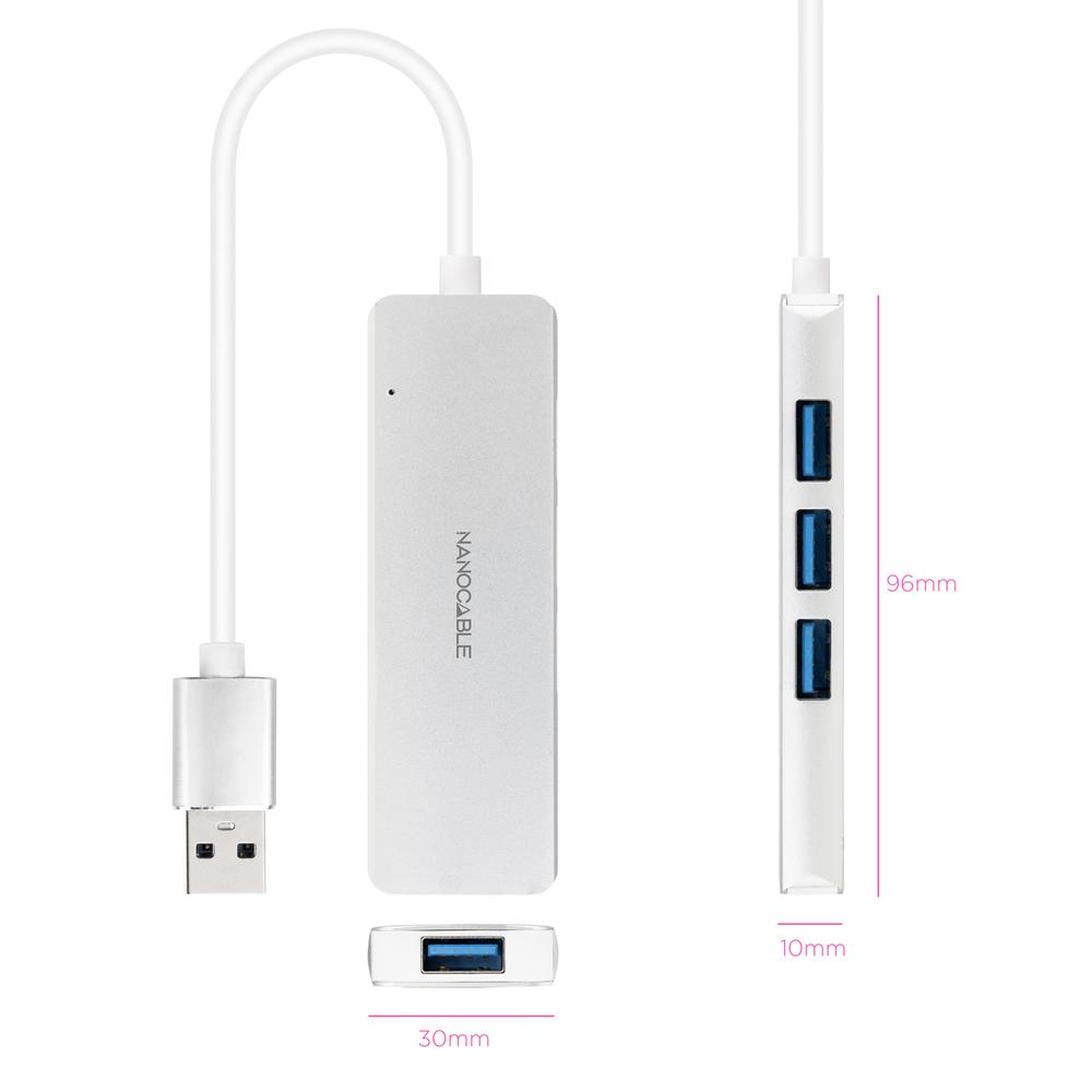 Hub nanocable usb - a 3.0. a 4xusb3.0 usb - a - m - usb 3.0 - h aluminio color plata 18 cm - Imagen 2