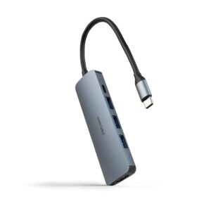 Hub nanocable usb - c 5 en 1 conversor usb - c 3.1 a 3xusb - a 3.0 + usb - c pd + hdmi aluminio gris 18 cm