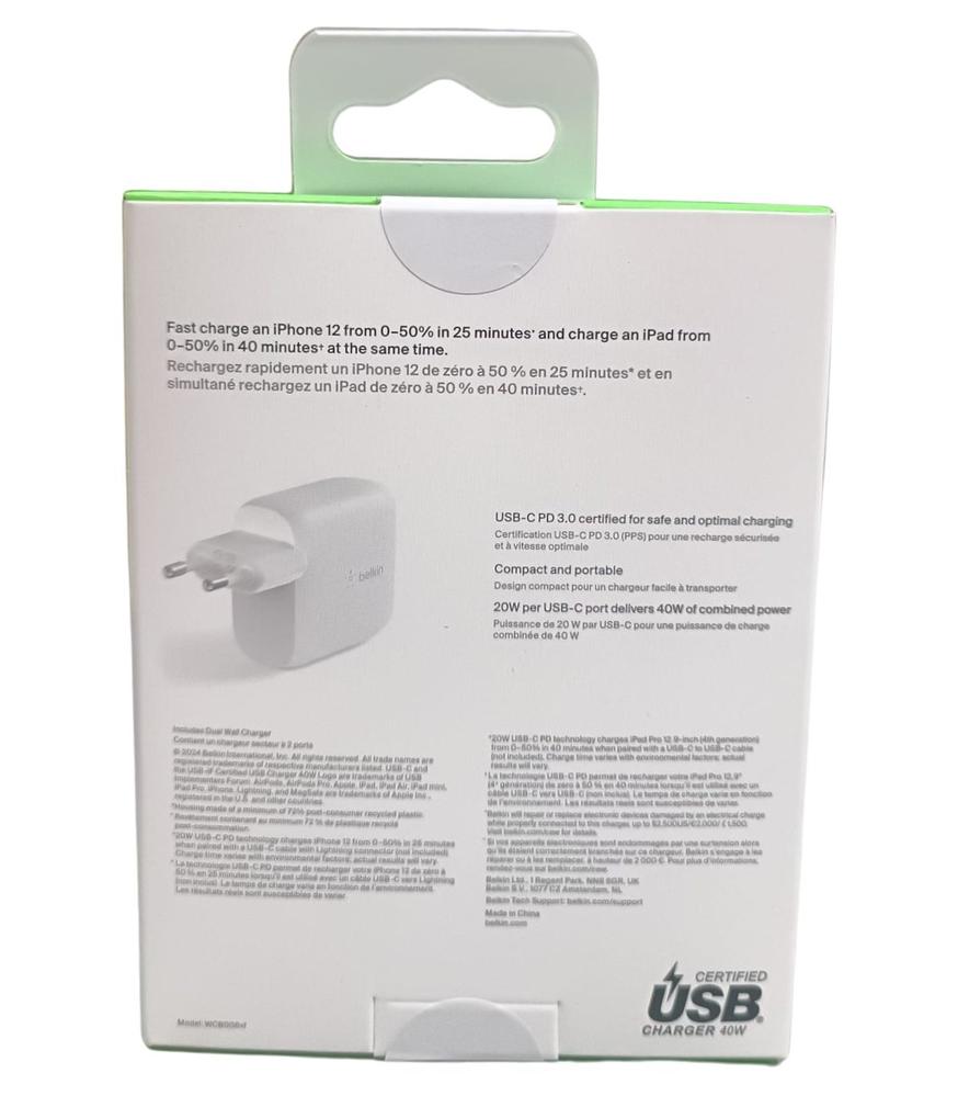 Cargador belkin wcb006vfwh 40w 2x usb tipo c blanco - Imagen 3