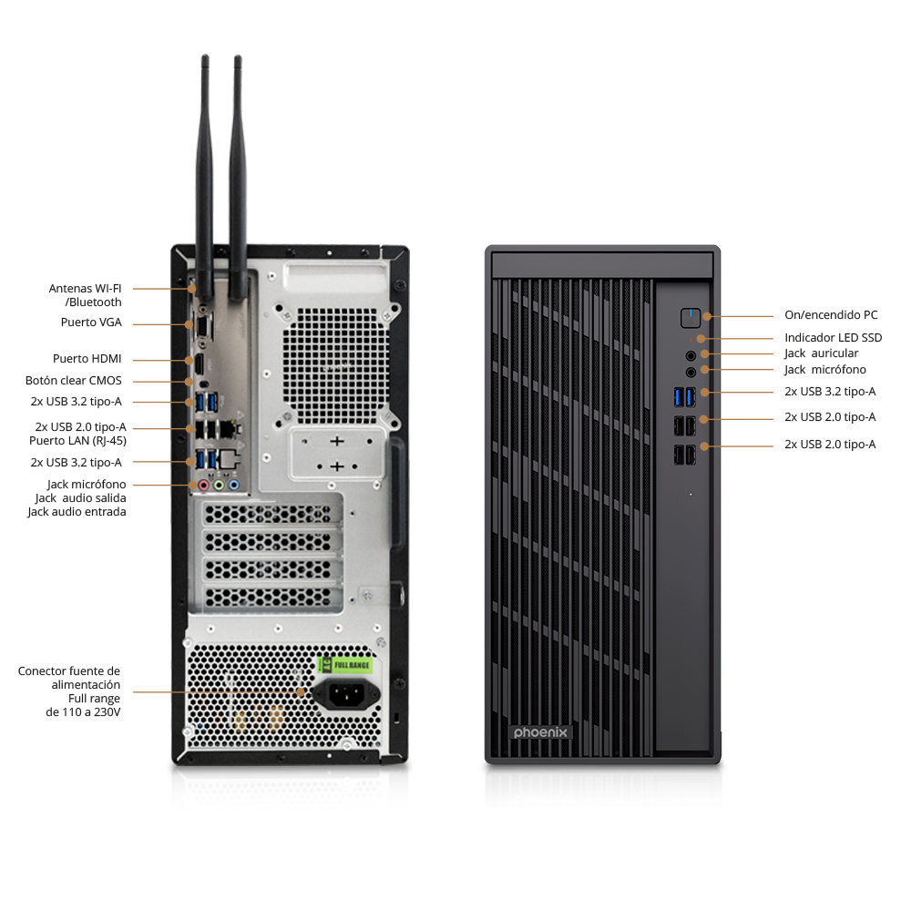 Ordenador phoenix core intel i3 14100 16gb ddr5 512gb m.2 nvme 4.0 windows 11 pro wifi 6 y bt 5.2 - Imagen 2