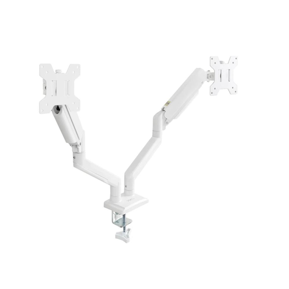 Soporte mesa tooq hasta 34 pulgadas vesa 100 x 100 max 10kg brazo doble blanco