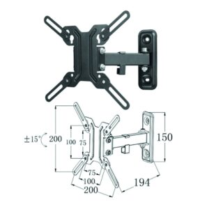Soporte articulado de pared phoenix para tv - monitor rotacion 180º hasta 55 pulgadas(segun vesa) inclinacion 15º vesa 200x200 hasta 25kg color negro