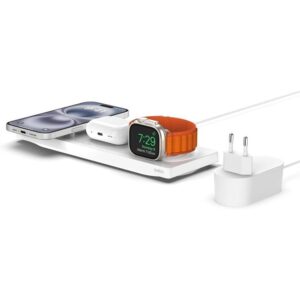 Base de carga inalambrica belkin wiz016vfwh magsafe 3 en 1 apple iphone airpods watch blanco