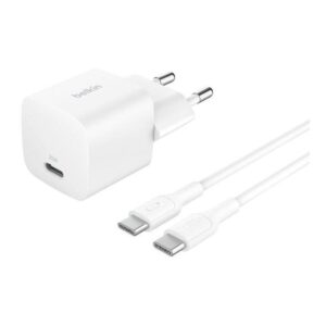 Cargador de pared belkin wca012kq1mwh - b6 25w 1x usb tipo c blanco + cable usb tipo c