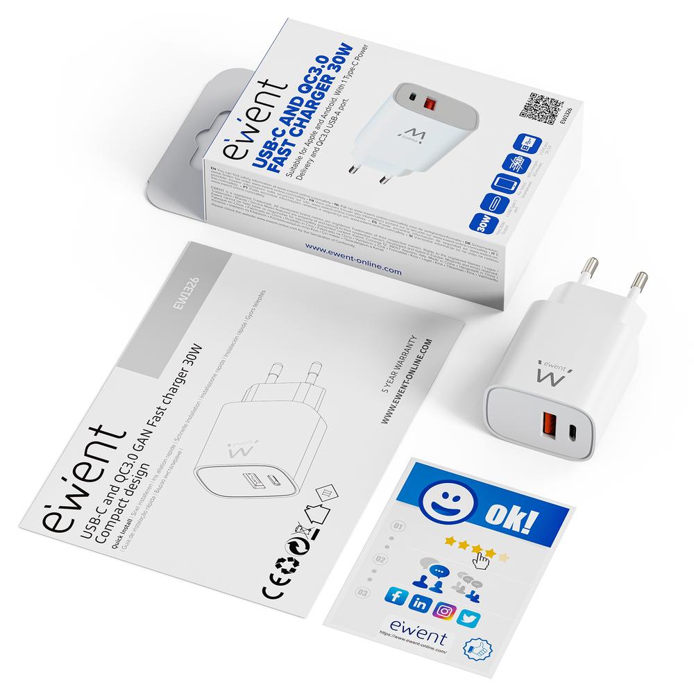 Cargador ewent ew1326 30w usb tipo a - usb tipo c - Imagen 2