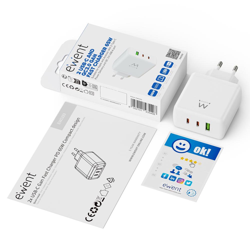 Cargador ewent ew1333 95w 2x usb tipo c - usb tipo a - Imagen 2
